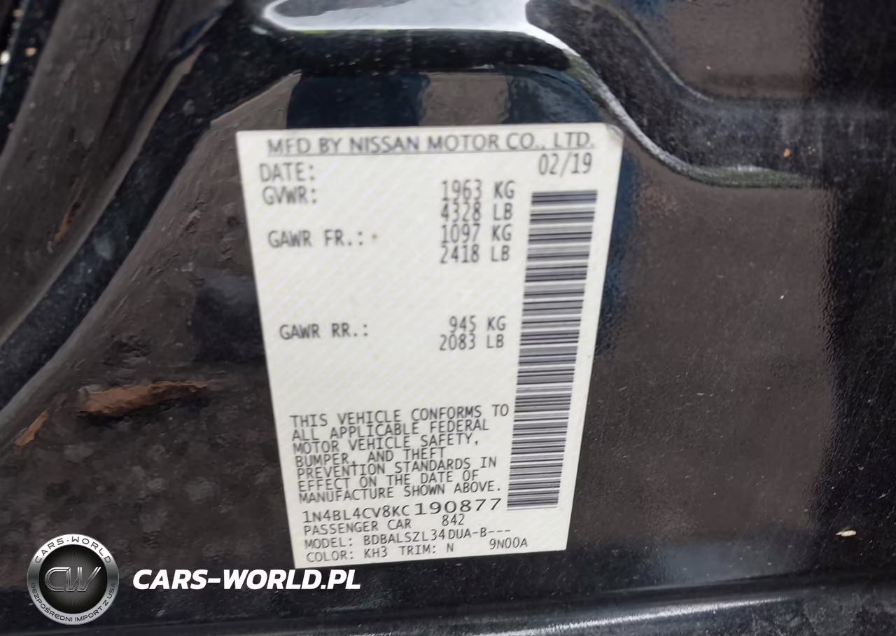 2019 Nissan Altima 2.5 Sr VIN:1N4BL4CV8KC190877 - 9