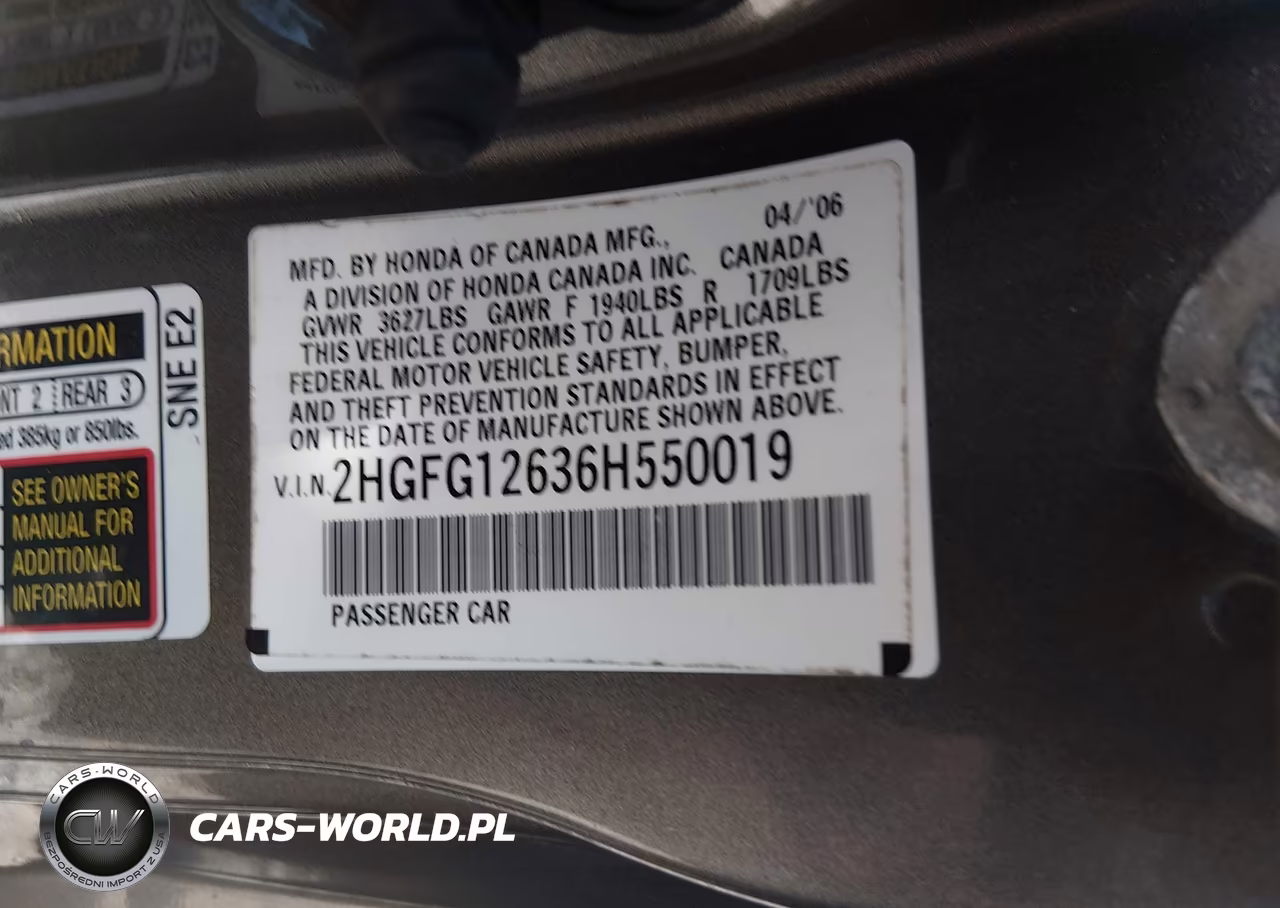2006 Honda Civic Lx VIN:2HGFG12636H550019 - 9