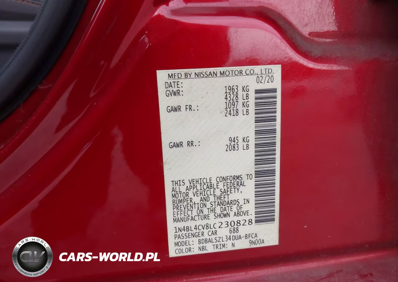 2020 Nissan Altima Sr Fwd VIN:1N4BL4CV8LC230828 - 9