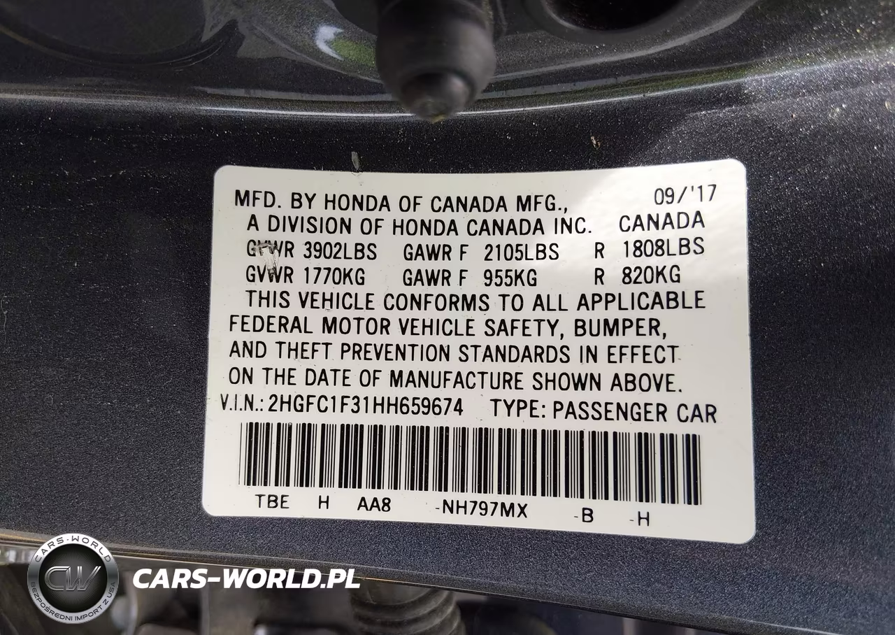 2017 Honda Civic Ex-T VIN:2HGFC1F31HH659674 - 9
