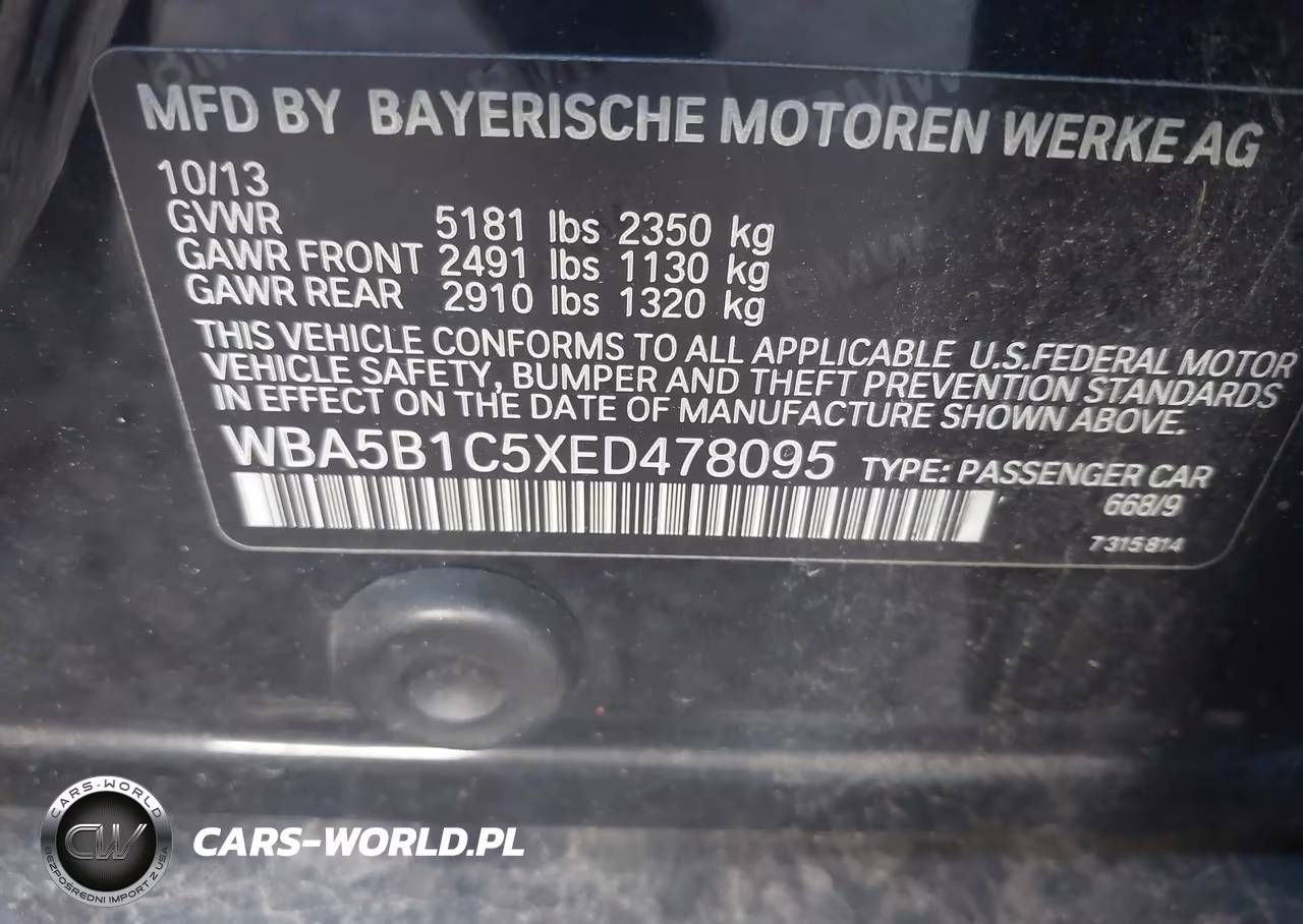 2014 BMW 535I VIN:WBA5B1C5XED478095 - 9