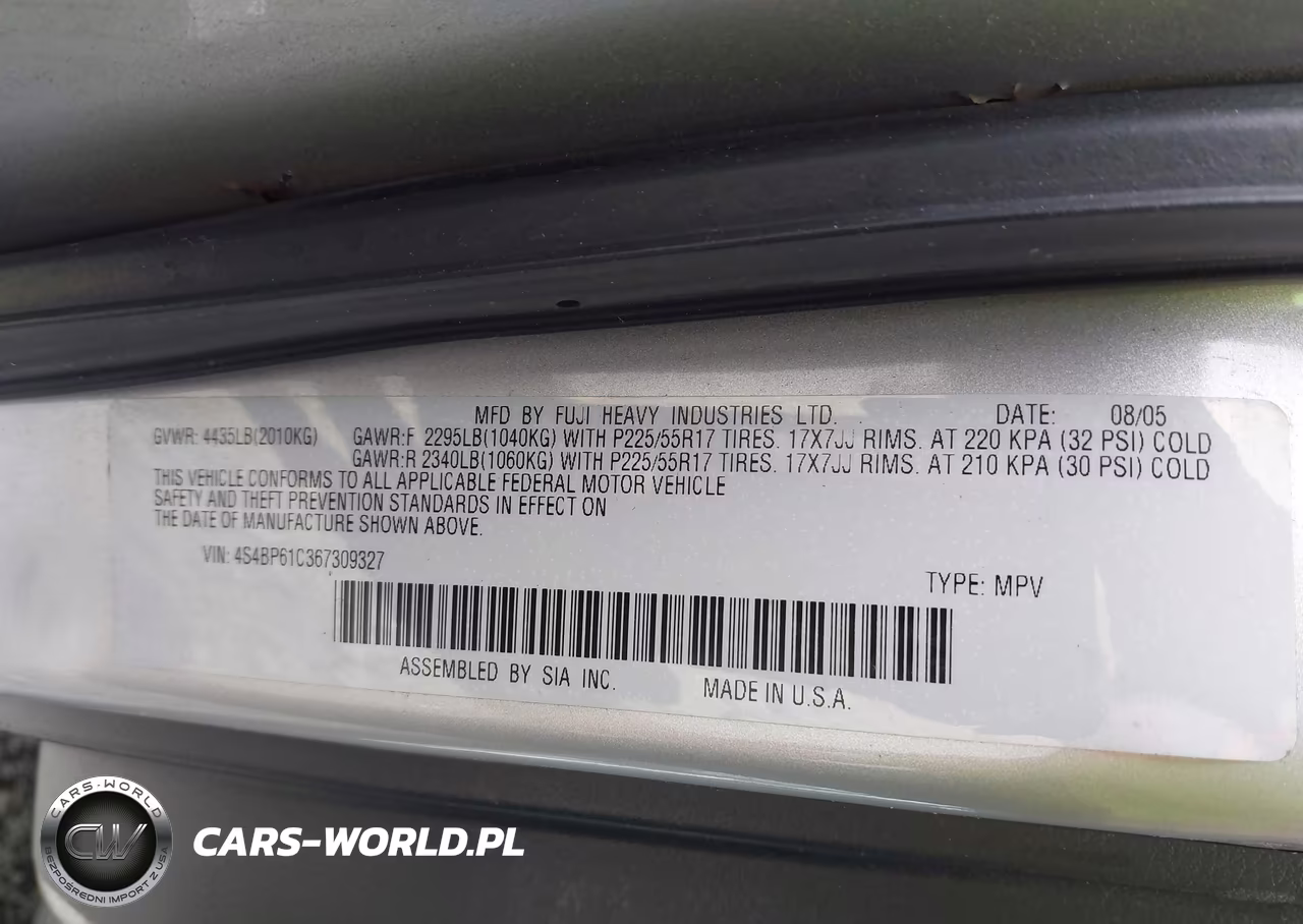 2006 Subaru Outback 2.5I VIN:4S4BP61C367309327 - 9