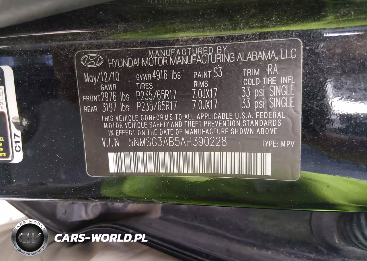 2010 Hyundai Santa Fe Gls VIN:5NMSG3AB5AH390228 - 9