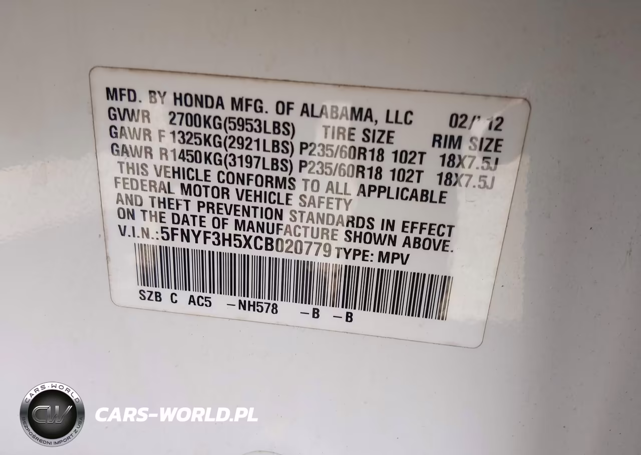 2012 Honda Pilot Ex-L VIN:5FNYF3H5XCB020779 - 9