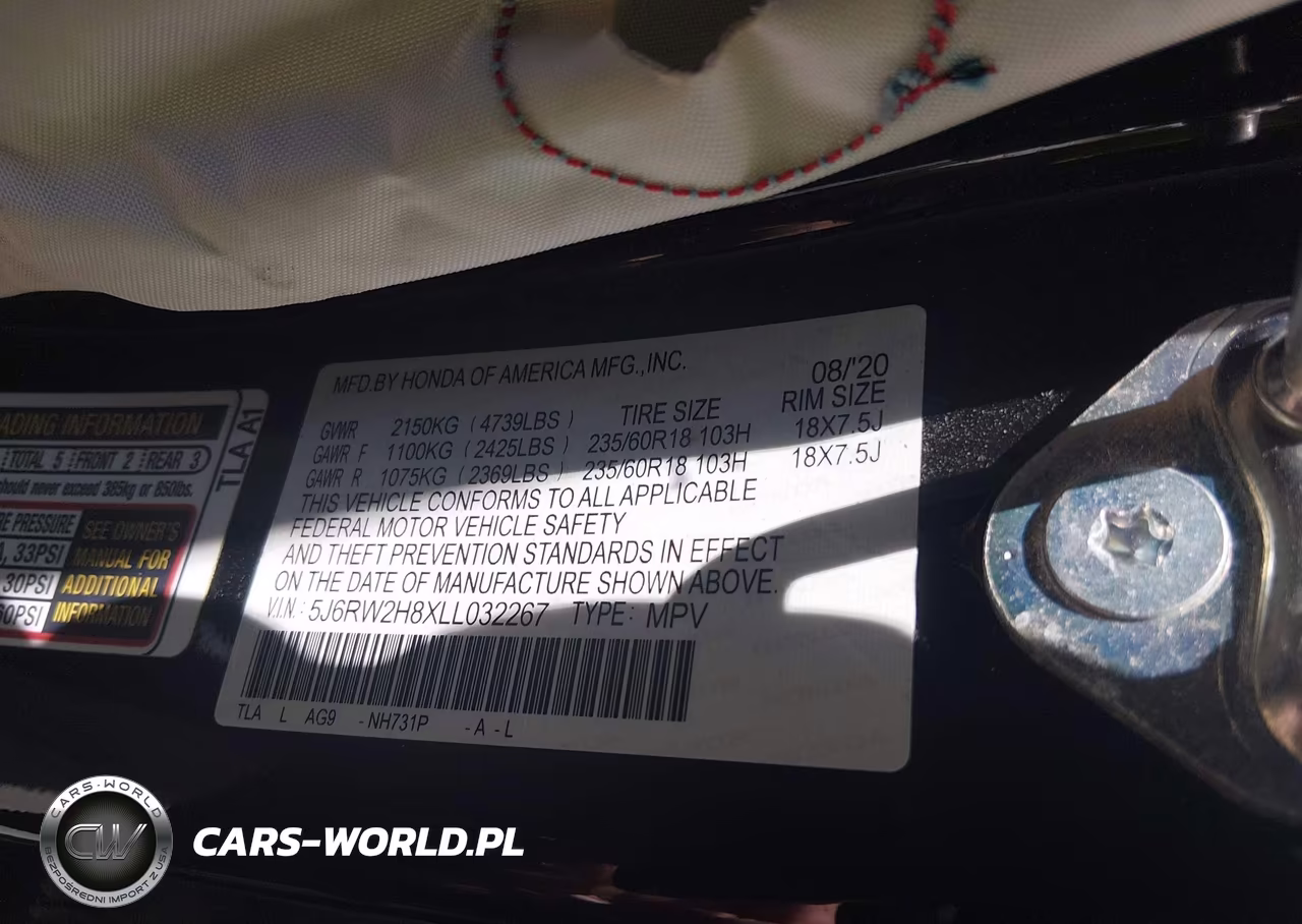 2020 Honda Cr-V Awd Ex-L VIN:5J6RW2H8XLL032267 - 9