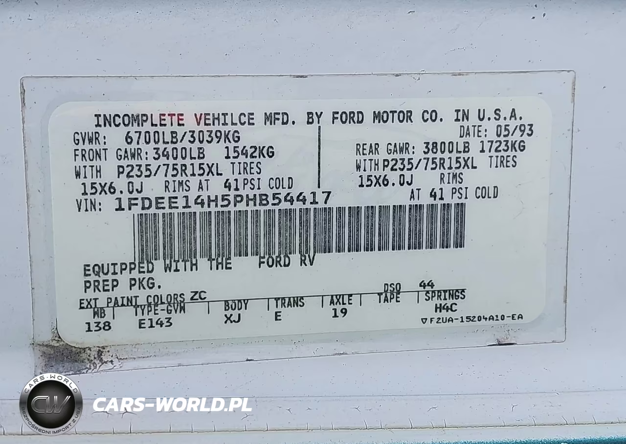 1993 Ford Econoline E150 Van VIN:1FDEE14H5PHB54417 - 9
