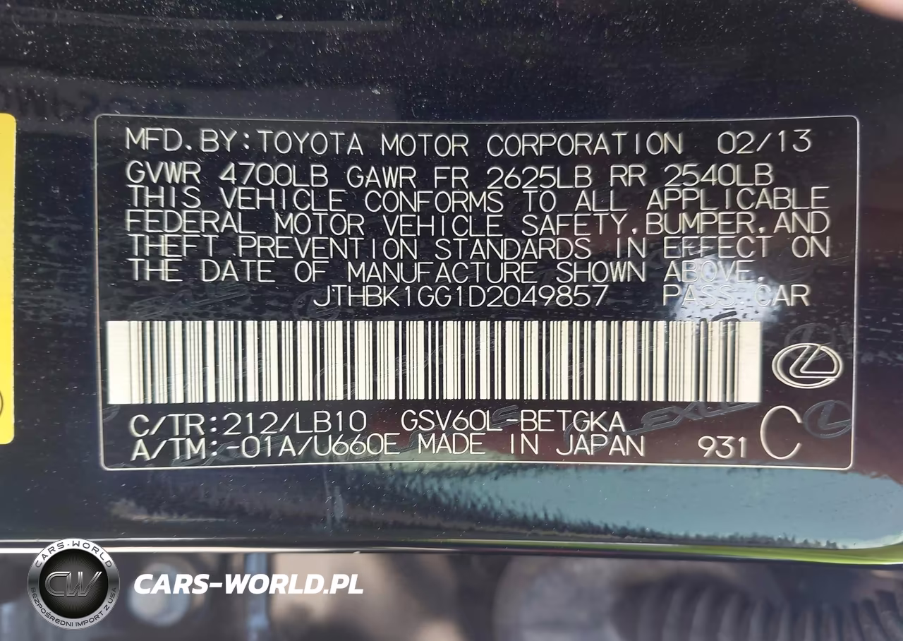 2013 Lexus Es 350 VIN:JTHBK1GG1D2049857 - 9