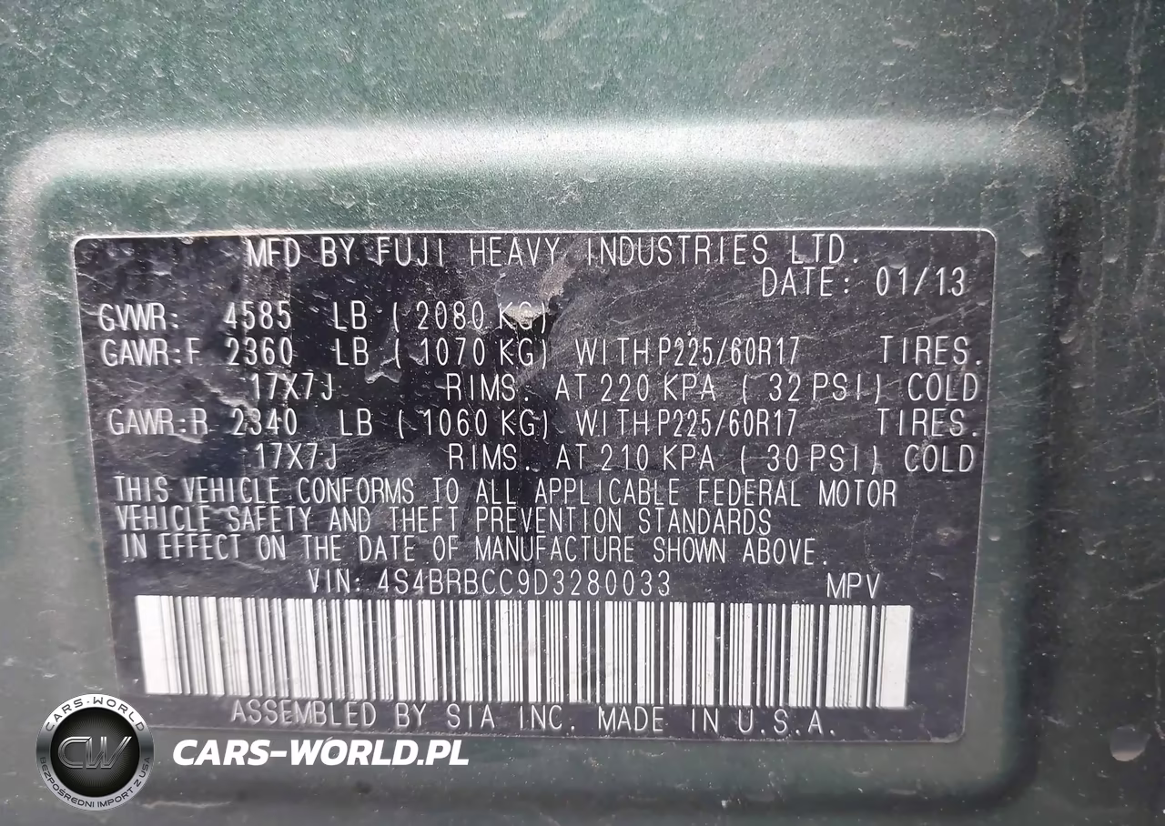2013 Subaru Outback 2.5I Premium VIN:4S4BRBCC9D3280033 - 9