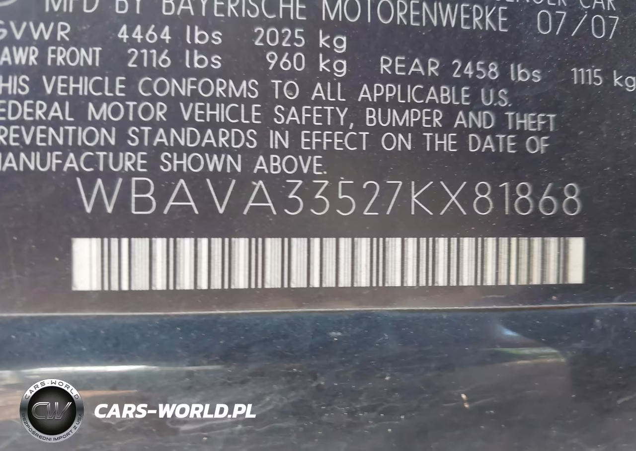 2007 BMW 328I VIN:WBAVA33527KX81868 - 9