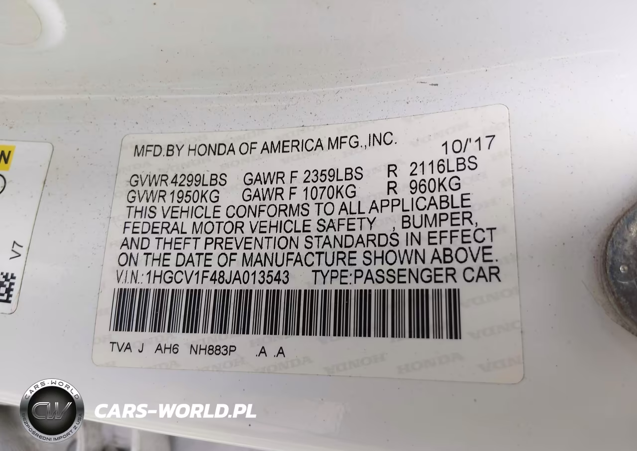 2018 Honda Accord Ex VIN:1HGCV1F48JA013543 - 9