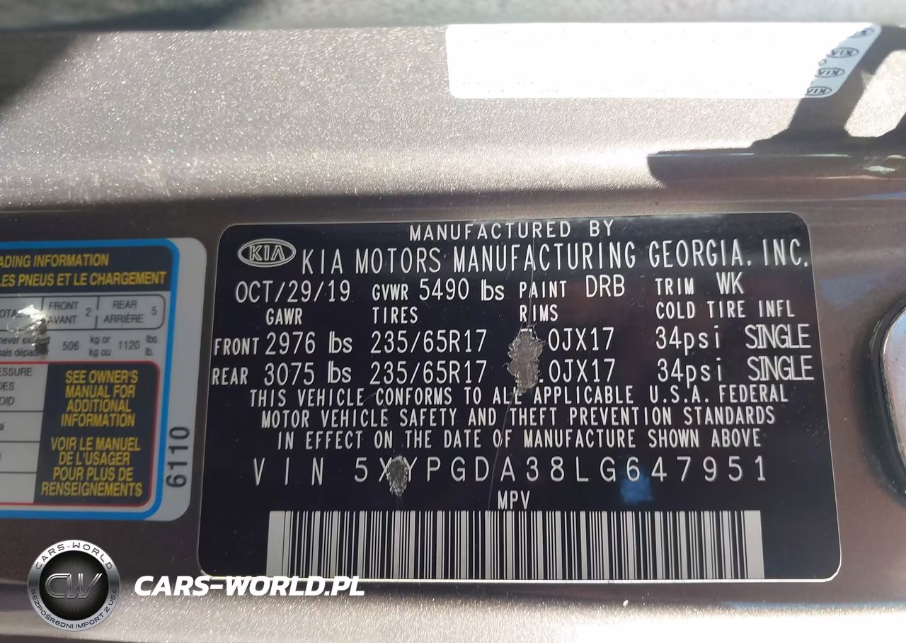 2020 Kia Sorento 2.4L Lx VIN:5XYPGDA38LG647951 - 9