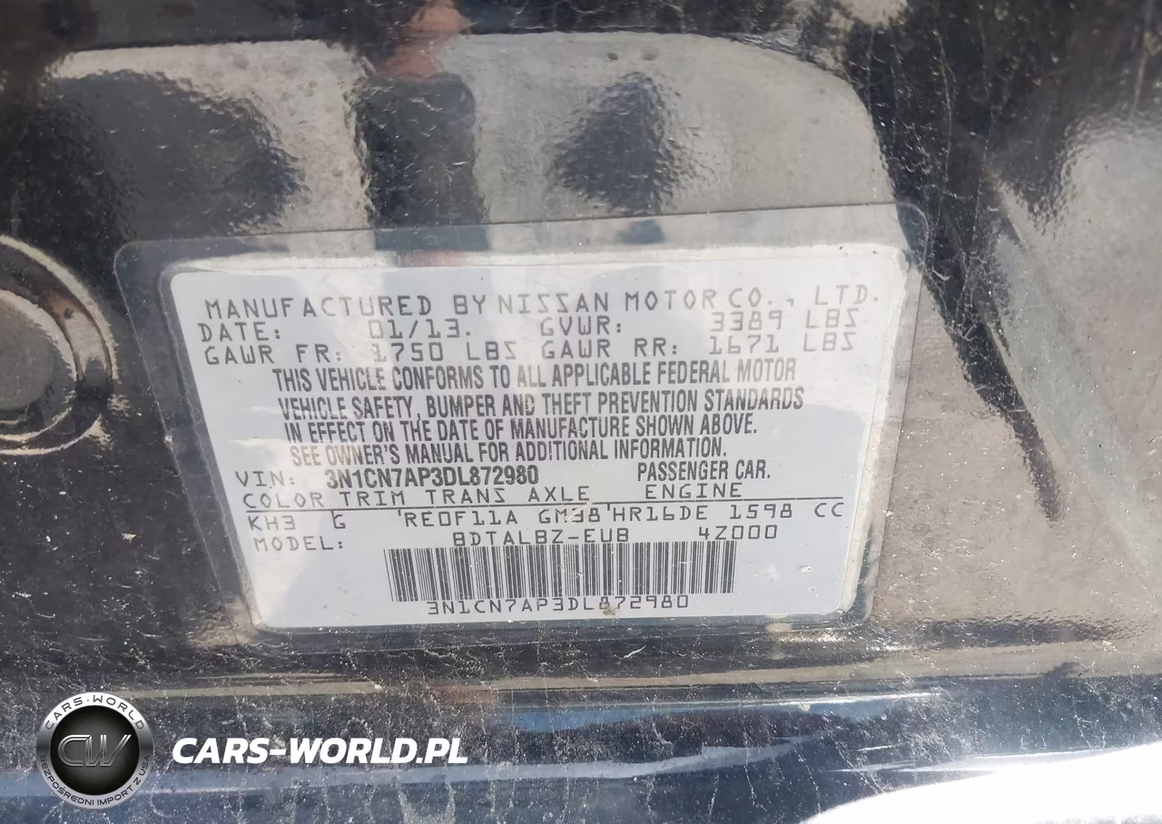 2013 Nissan Versa 1.6 Sv VIN:3N1CN7AP3DL872980 - 9