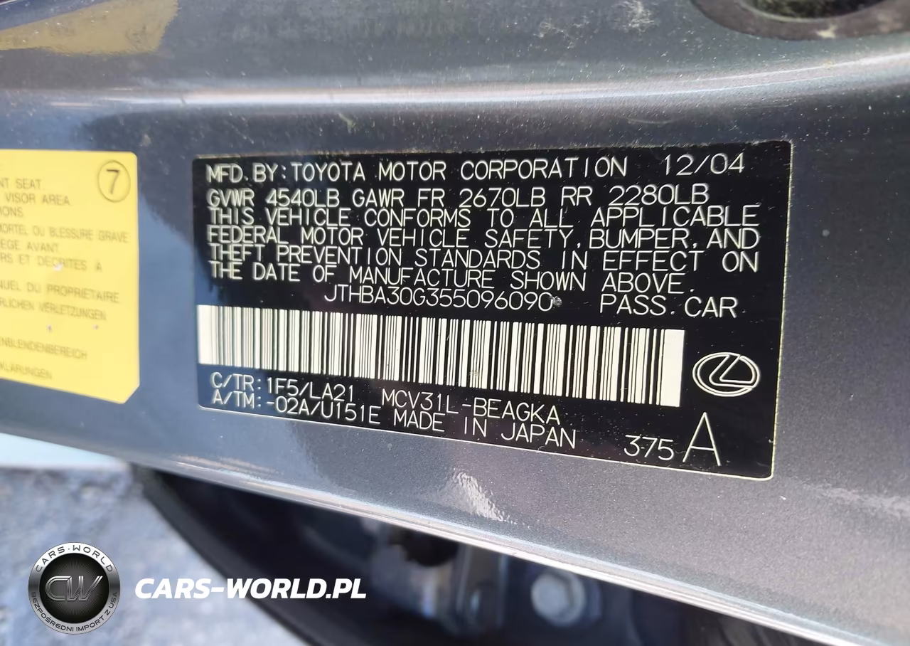 2005 Lexus Es 330 VIN:JTHBA30G355096090 - 9