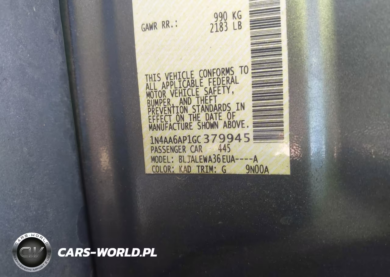 NISSAN MAXIMA VIN:1N4AA6AP1GC379945 - 9