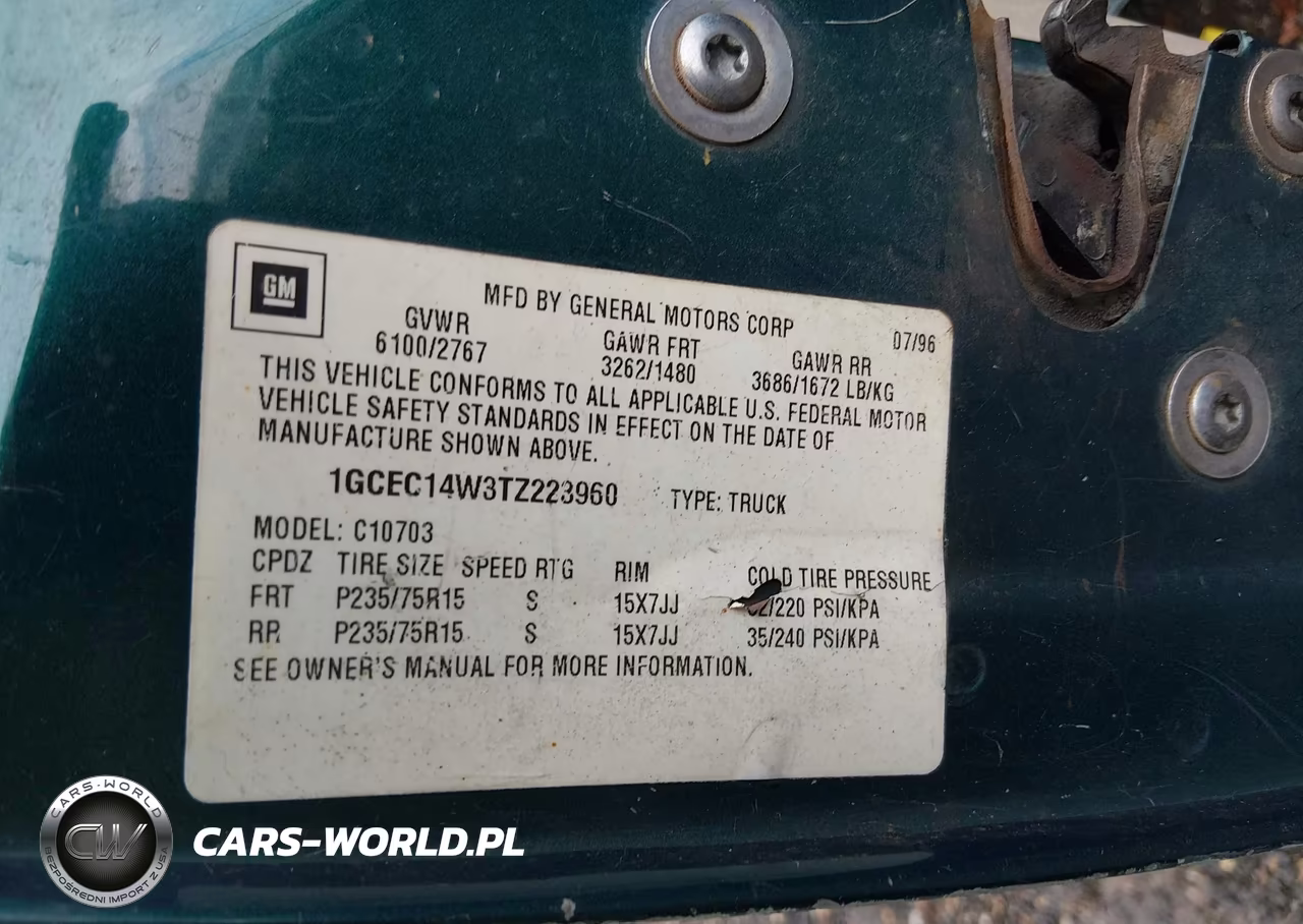 1996 Chevrolet Gmt-400 C1500 VIN:1GCEC14W3TZ223960 - 9