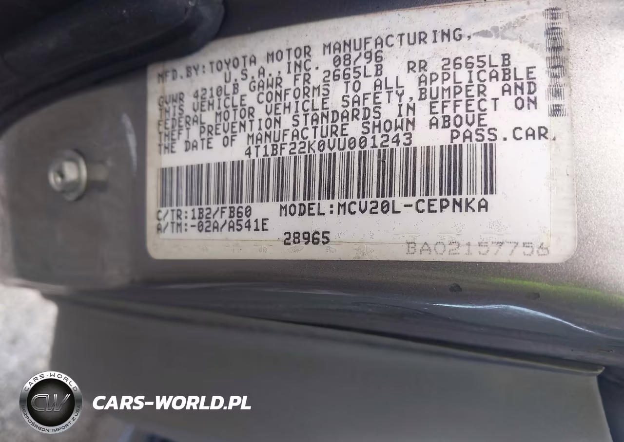 1997 Toyota Camry Le V6 VIN:4T1BF22K0VU001243 - 9