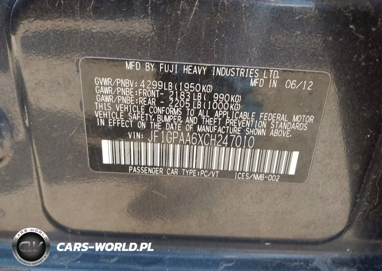 2012 Subaru Impreza 2.0I VIN:JF1GPAA6XCH247010 - 9