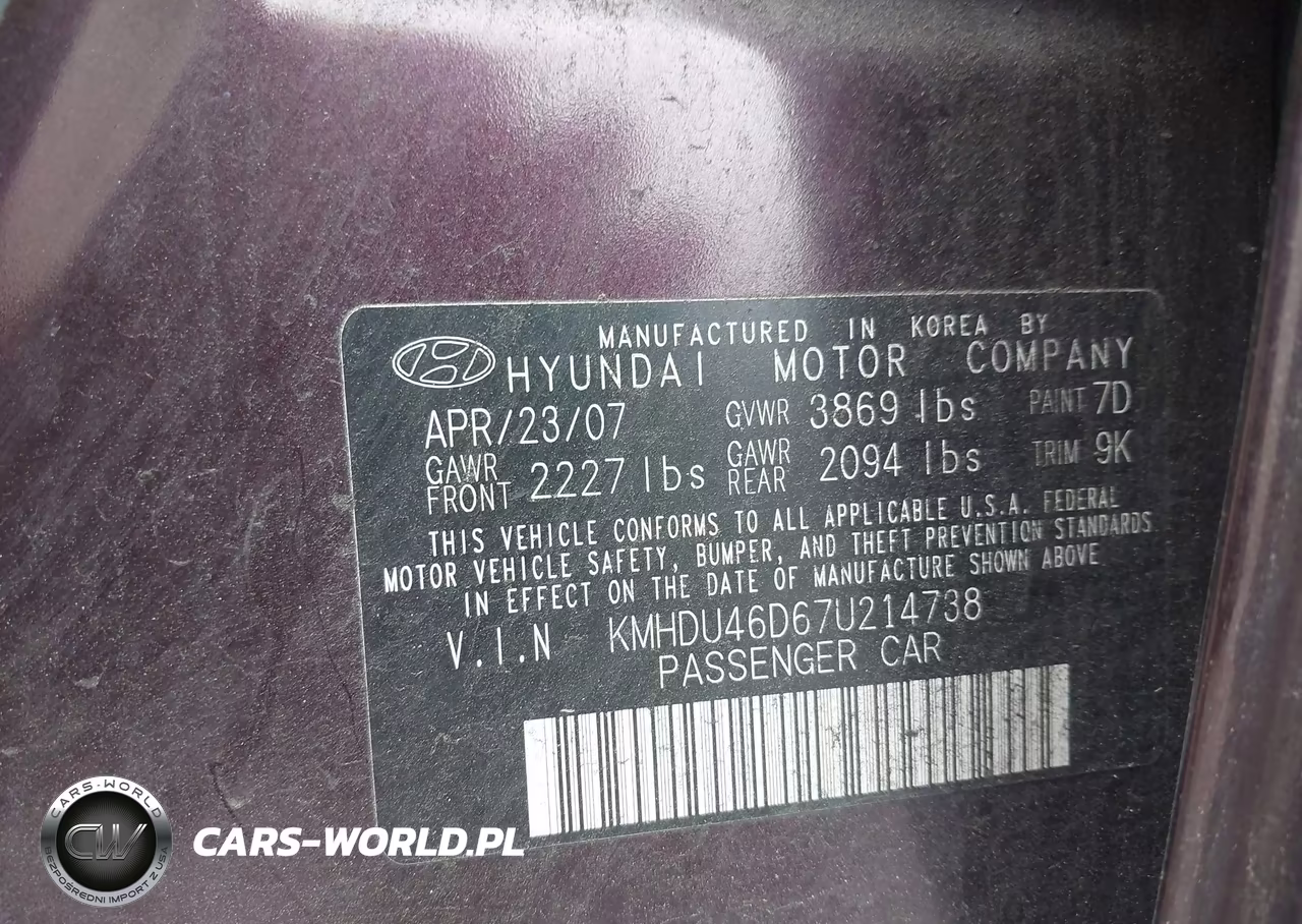 2007 Hyundai Elantra Gls-Limited-Se VIN:KMHDU46D67U214738 - 9