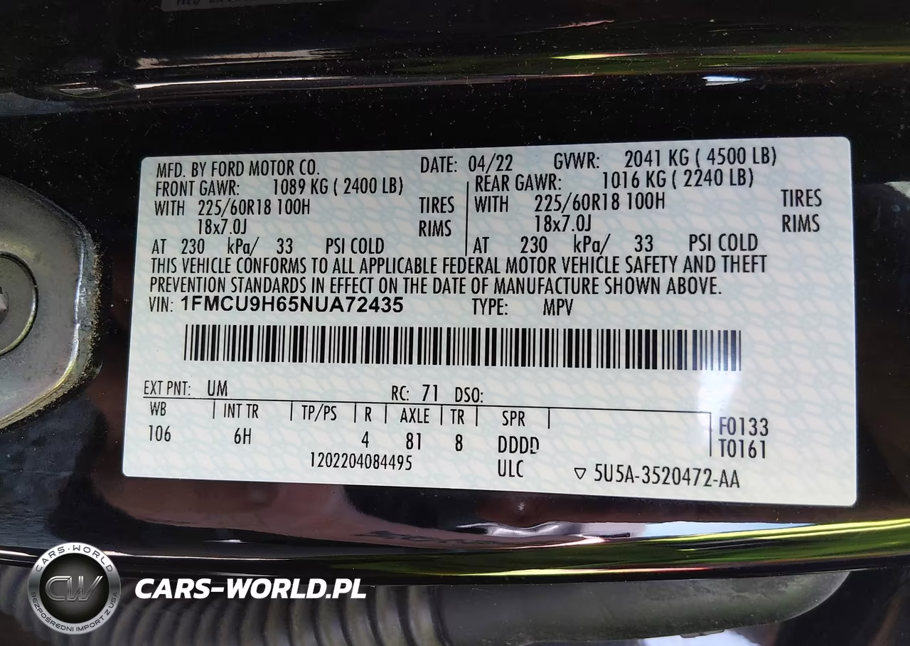 2022 Ford Escape Sel VIN:1FMCU9H65NUA72435 - 9