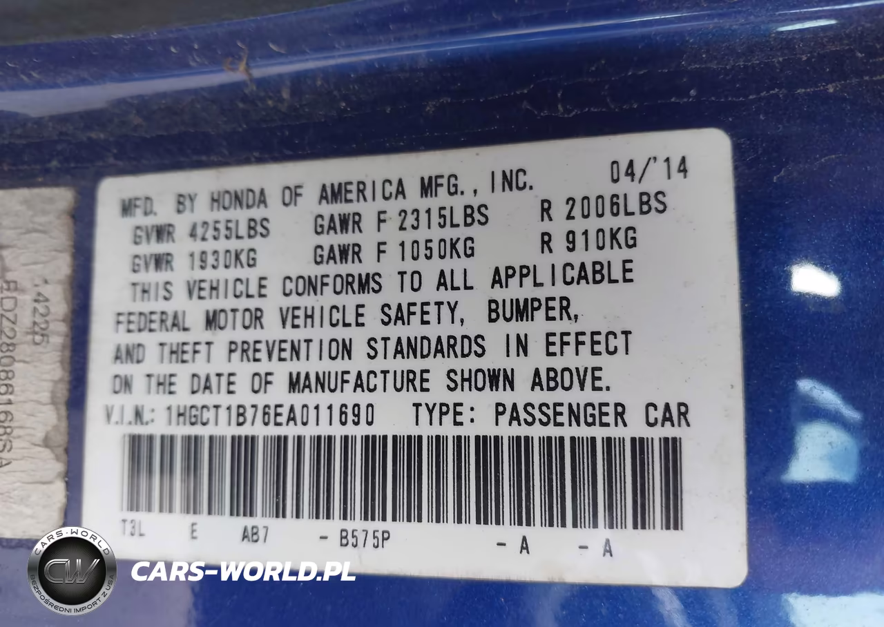 2014 Honda Accord Ex VIN:1HGCT1B76EA011690 - 9