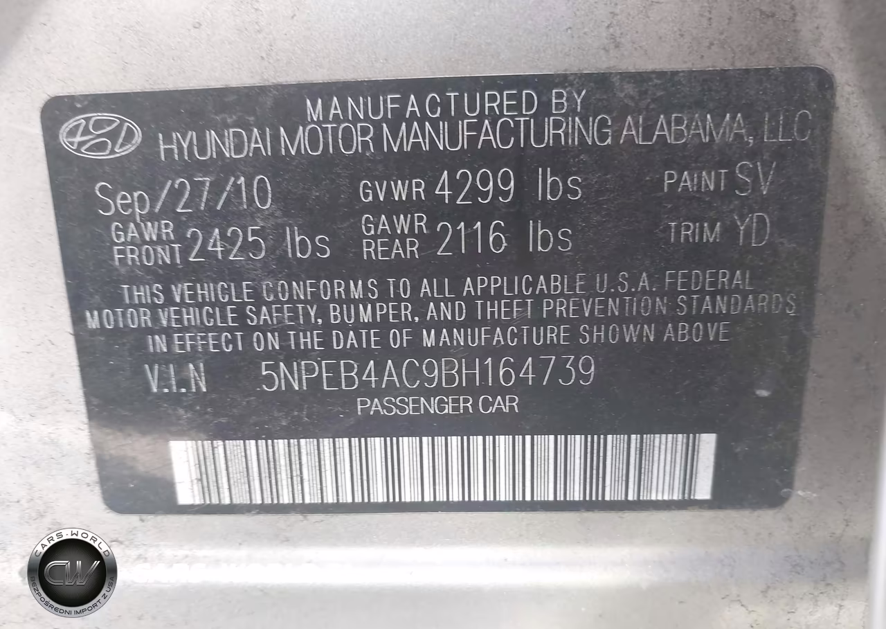 2011 Hyundai Sonata Gls VIN:5NPEB4AC9BH164739 - 9
