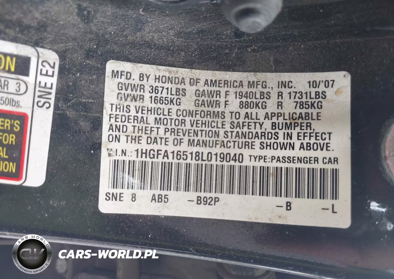 2008 Honda Civic Lx VIN:1HGFA16518L019040 - 9