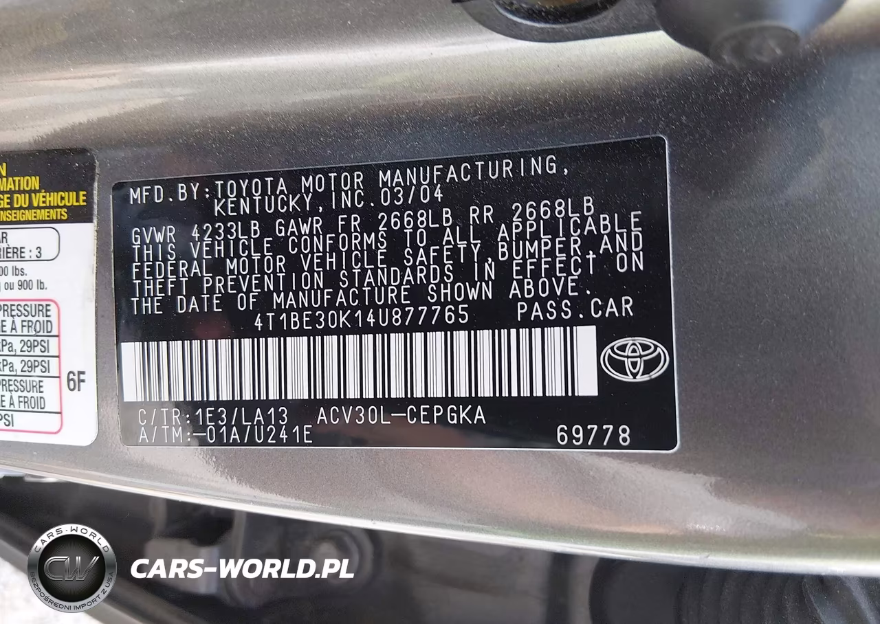 2004 Toyota Camry Xle VIN:4T1BE30K14U877765 - 9