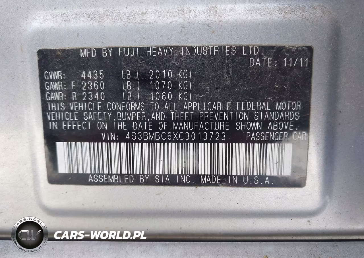2012 Subaru Legacy 2.5I Premium VIN:4S3BMBC6XC3013723 - 9