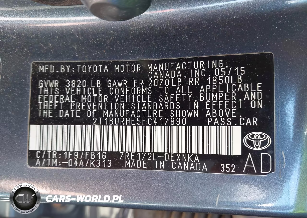 2015 Toyota Corolla Le VIN:2T1BURHE5FC417890 - 9