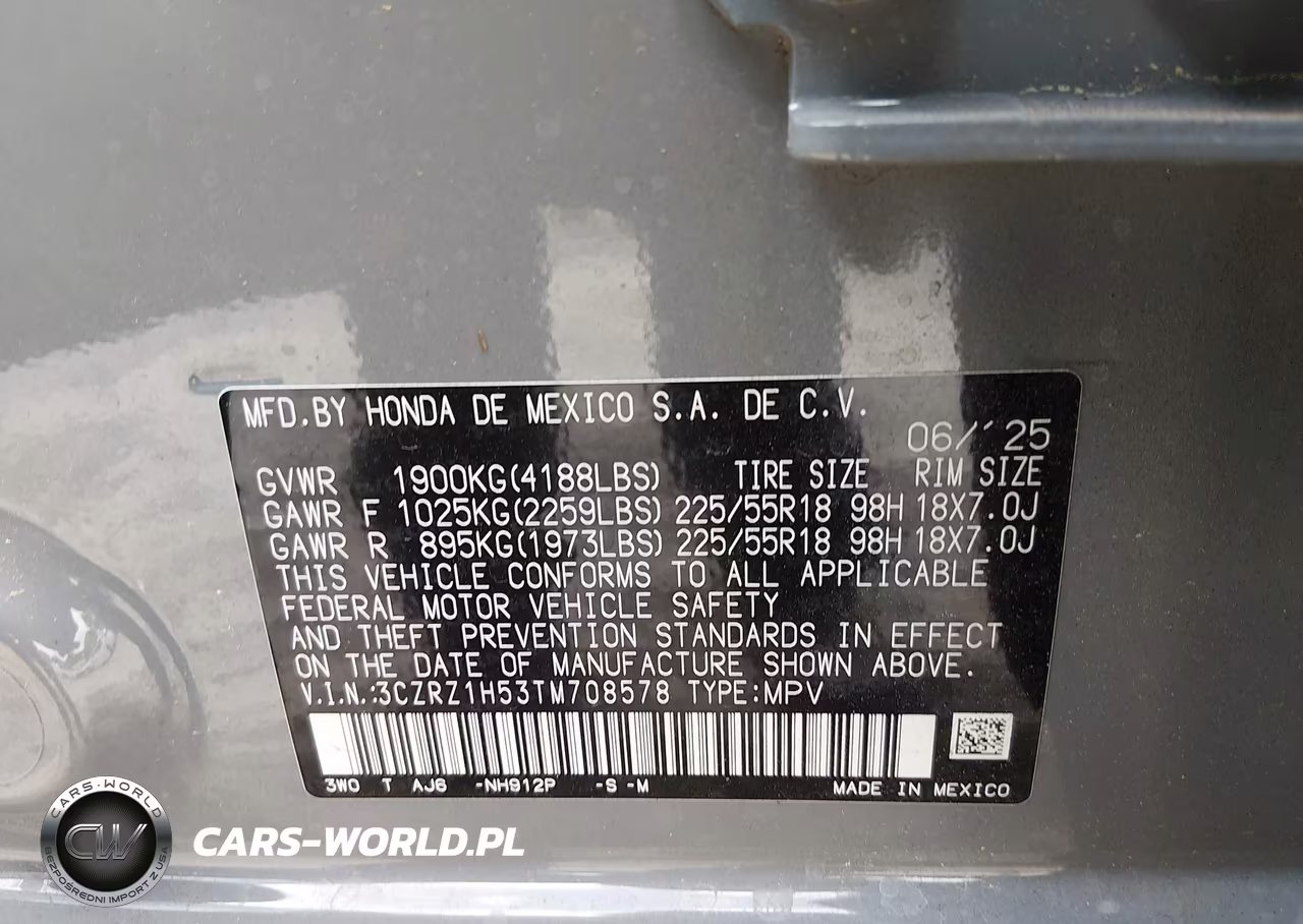2026 Honda Hr-V 2Wd Sport VIN:3CZRZ1H53TM708578 - 9