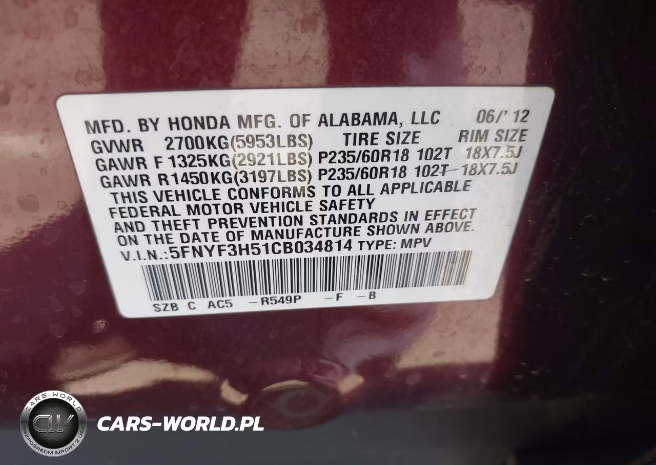 2012 Honda Pilot Ex-L VIN:5FNYF3H51CB034814 - 9