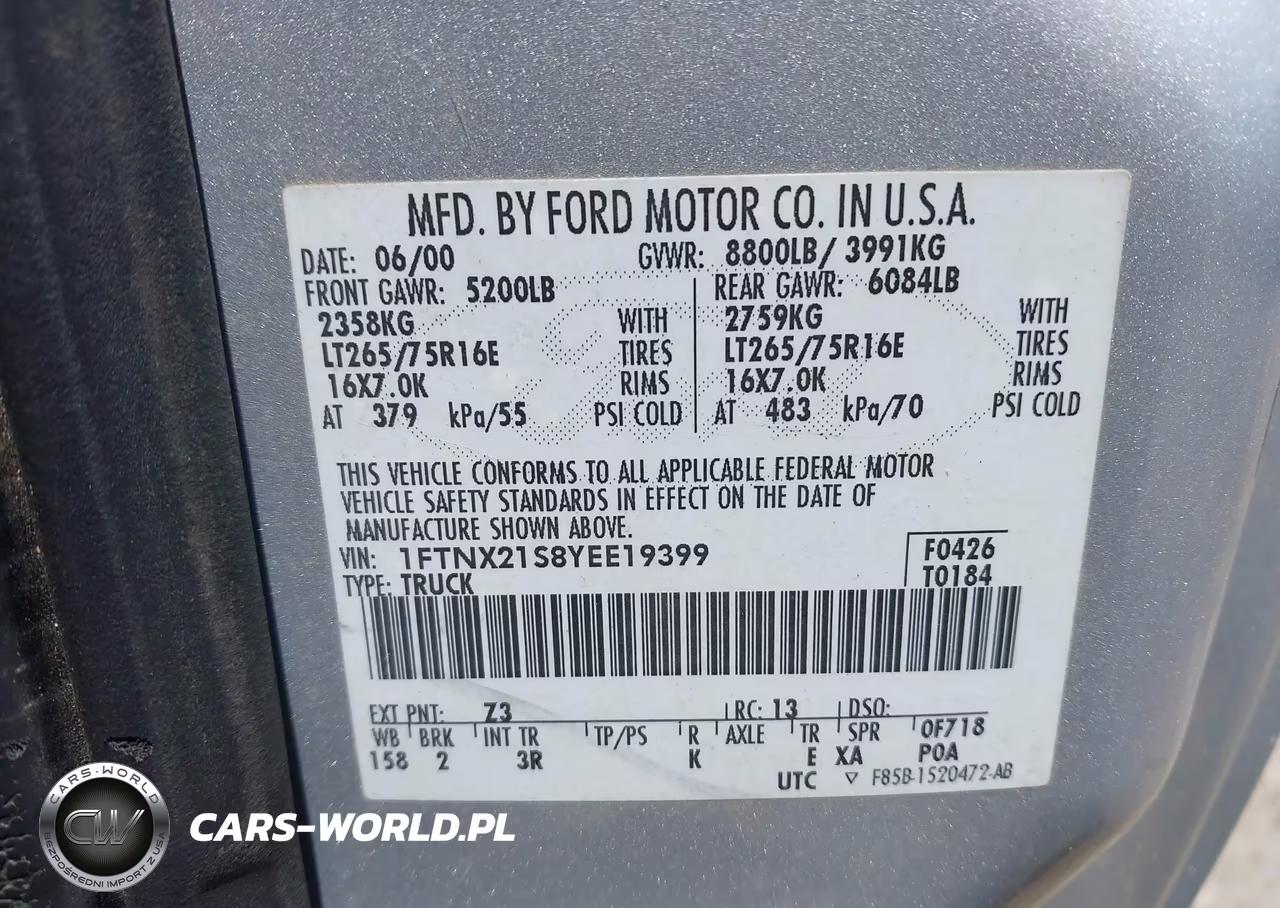 2000 Ford F-250 Lariat-Xl-Xlt VIN:1FTNX21S8YEE19399 - 9