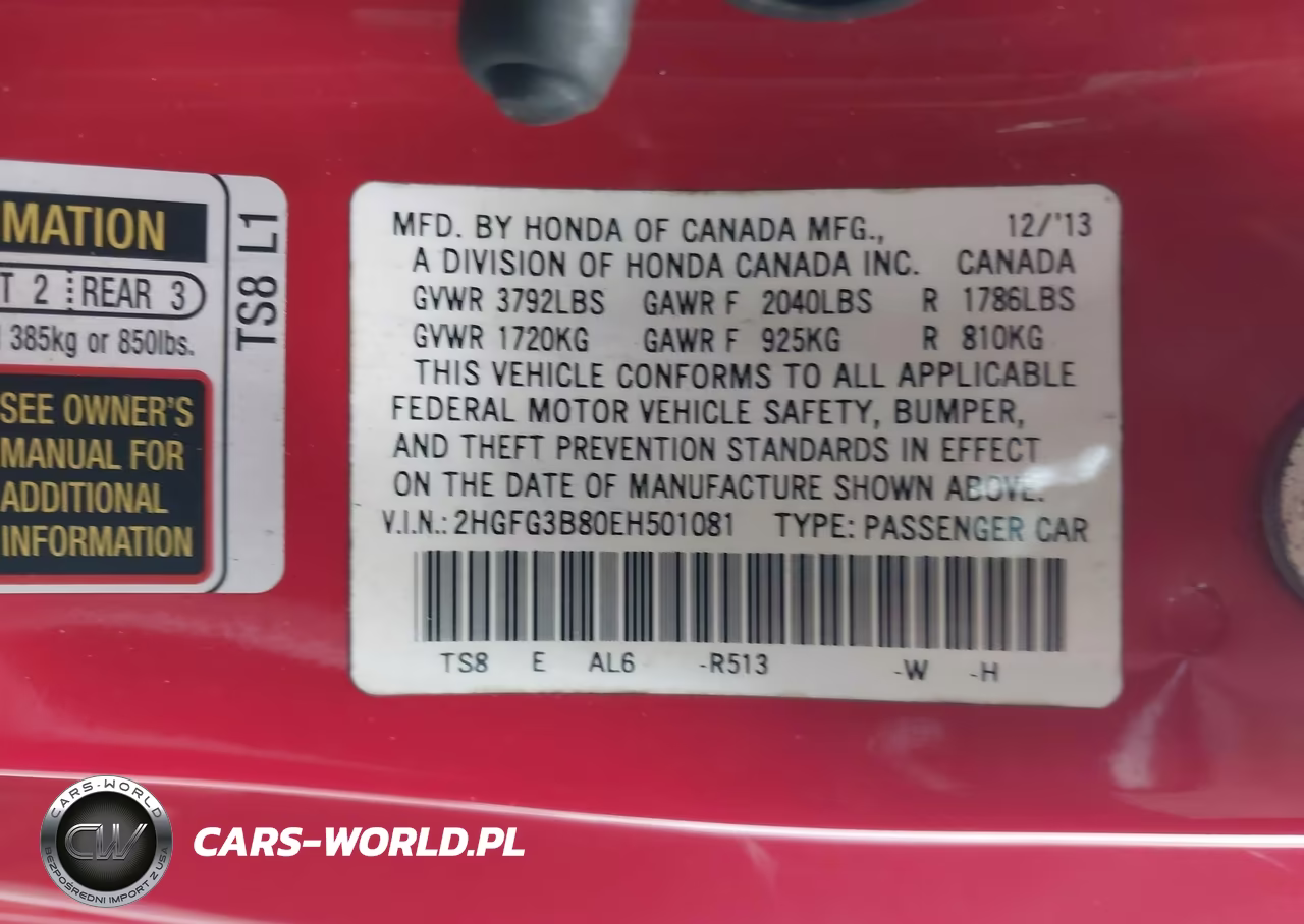 2014 Honda Civic Ex VIN:2HGFG3B80EH501081 - 9