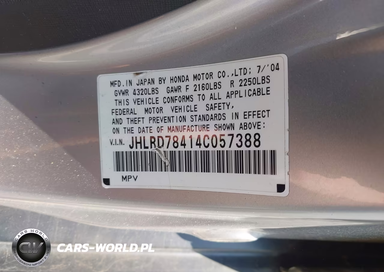 2004 Honda Cr-V Lx VIN:JHLRD78414C057388 - 9