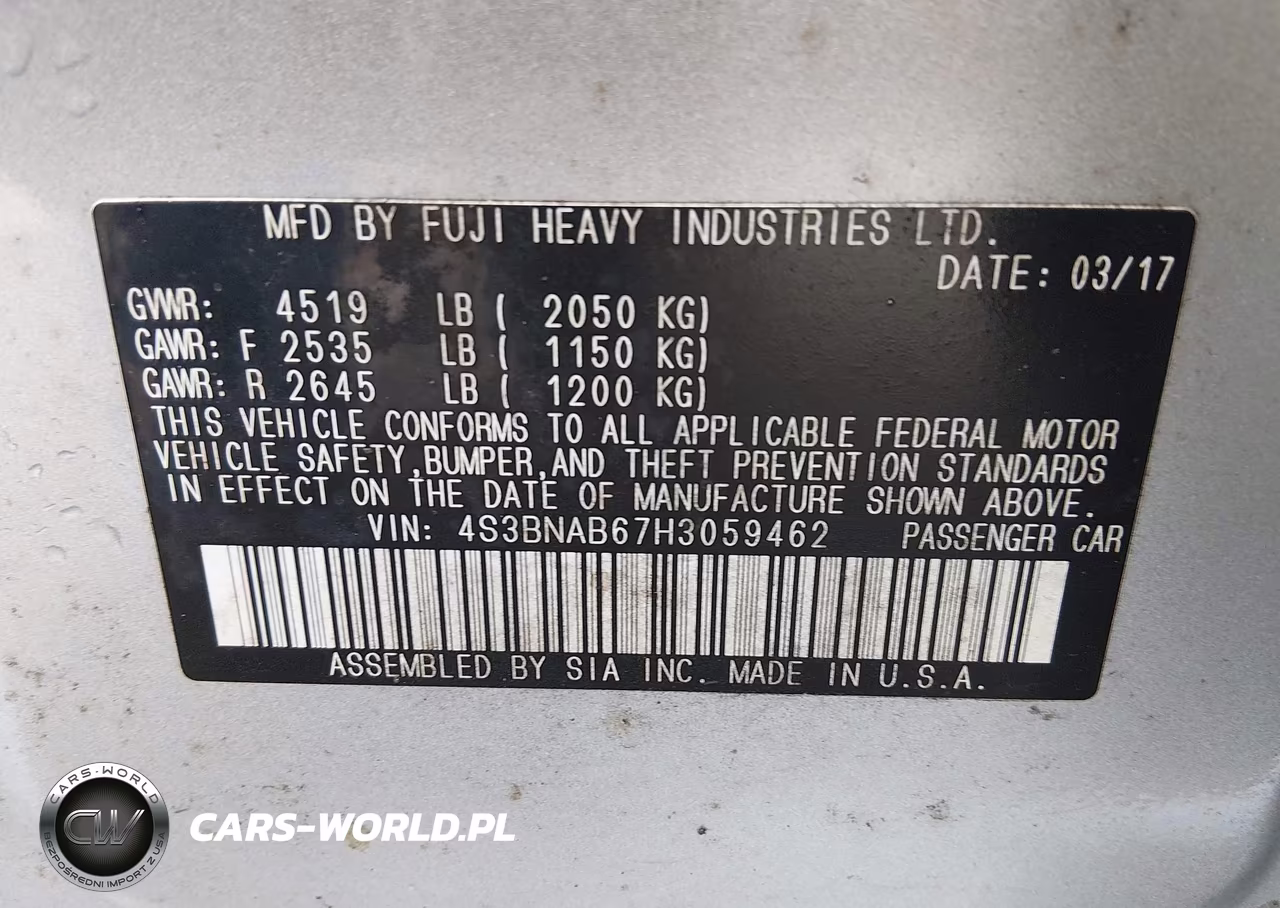 2017 Subaru Legacy 2.5I VIN:4S3BNAB67H3059462 - 9