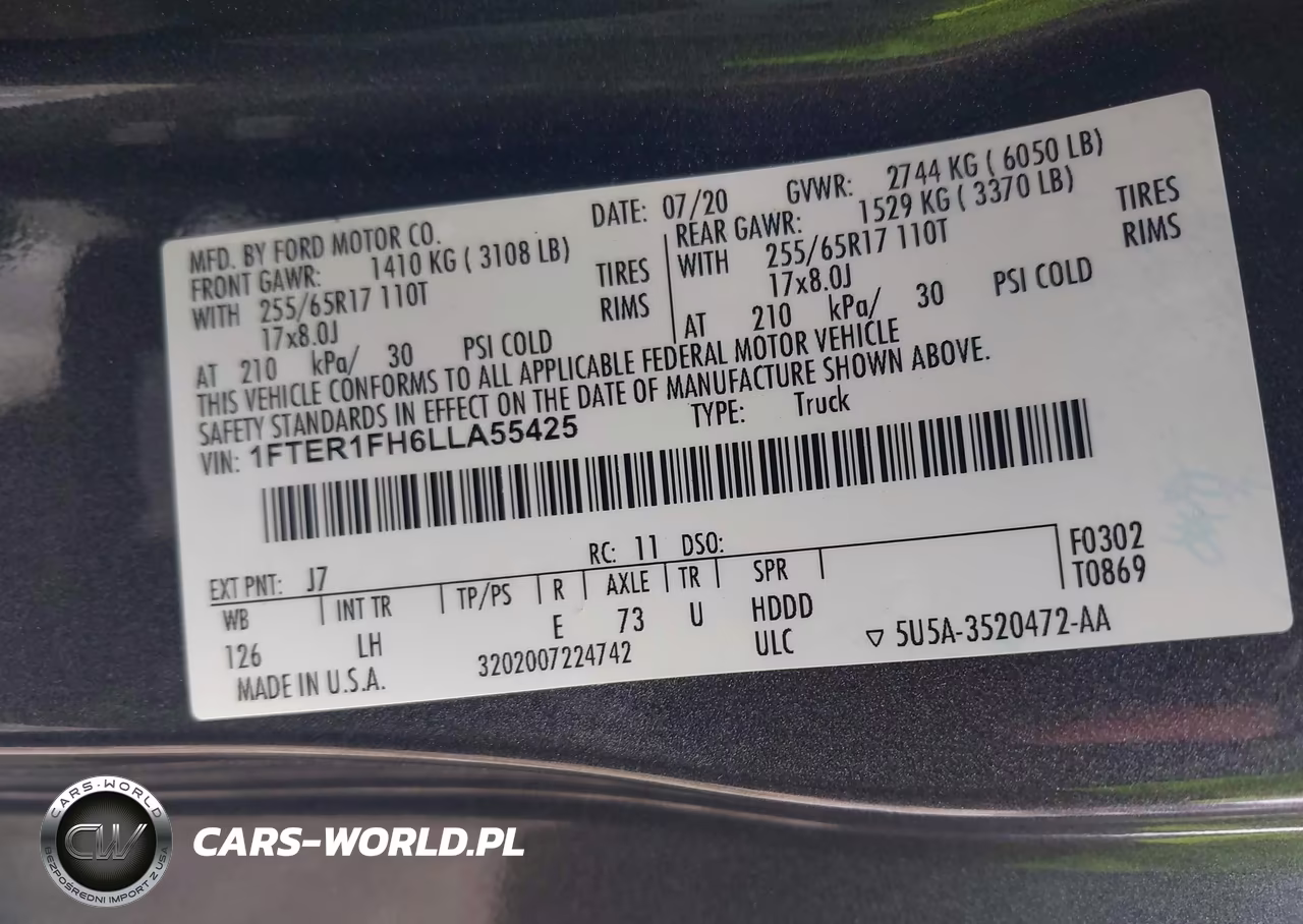 2020 Ford Ranger Xl VIN:1FTER1FH6LLA55425 - 9