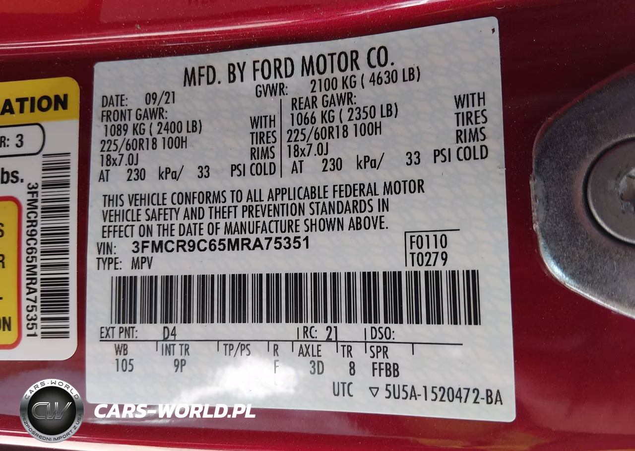 2021 Ford Bronco Sport Outer Banks VIN:3FMCR9C65MRA75351 - 9