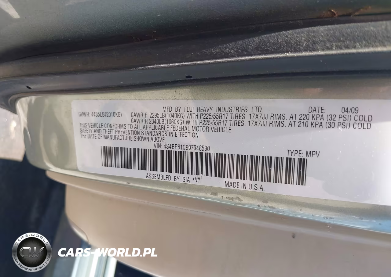 2009 Subaru Outback 2.5I VIN:4S4BP61C997348590 - 9