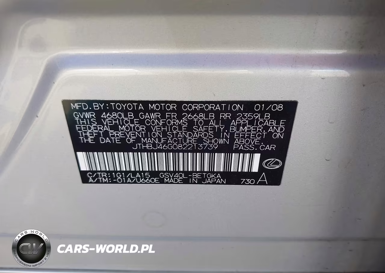 2008 Lexus Es 350 VIN:JTHBJ46G082213739 - 9