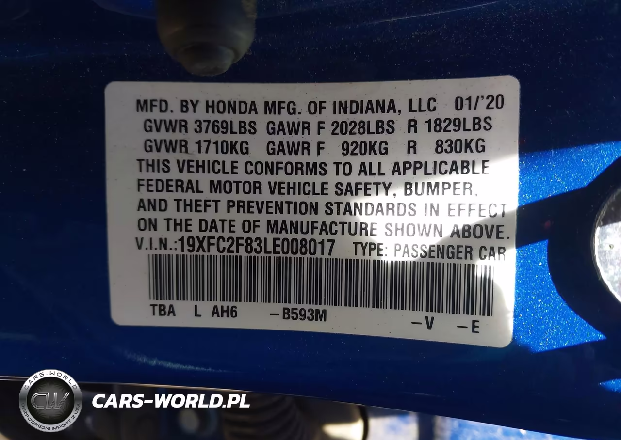 2020 Honda Civic Sport VIN:19XFC2F83LE008017 - 9