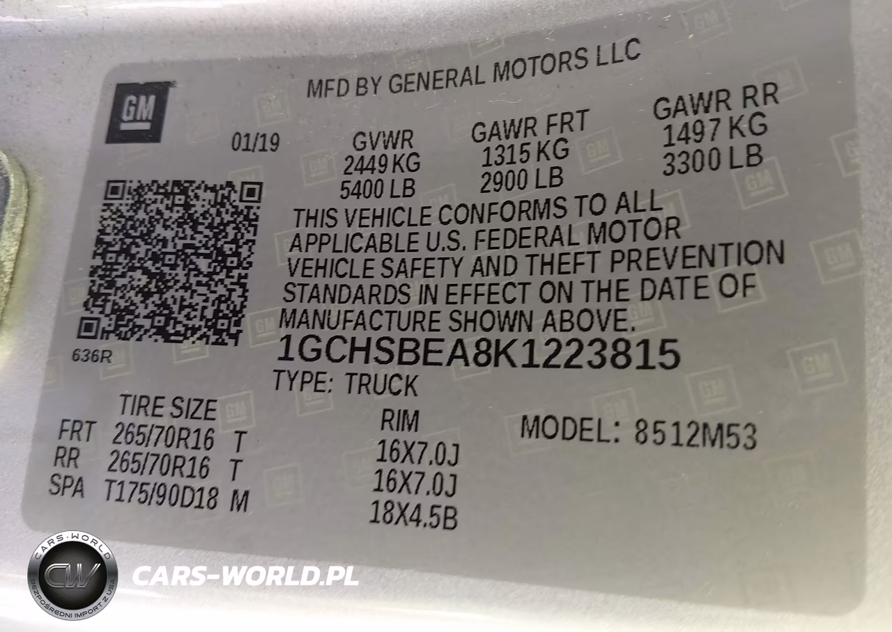2019 Chevrolet Colorado Wt VIN:1GCHSBEA8K1223815 - 9