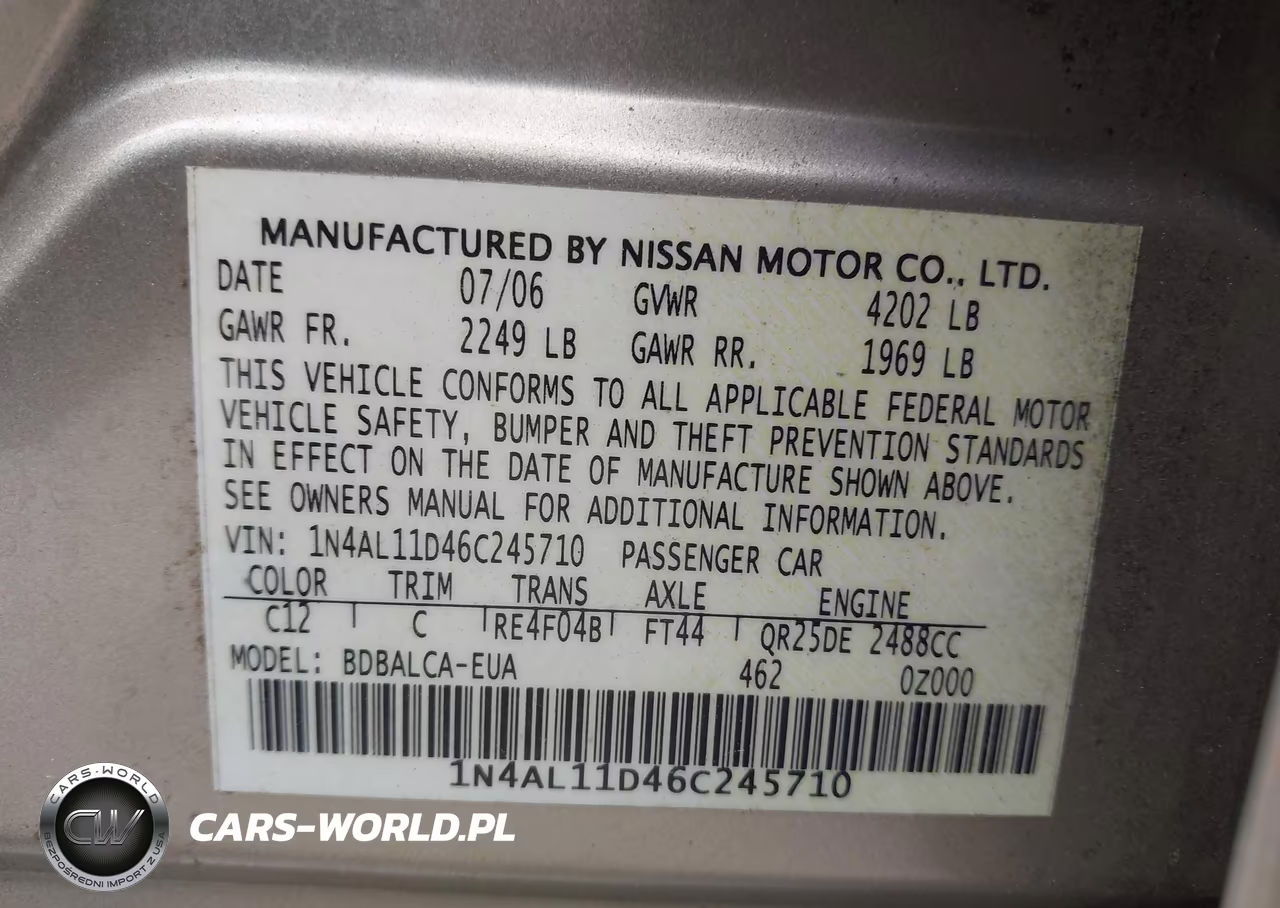 2006 Nissan Altima 2.5 S VIN:1N4AL11D46C245710 - 9