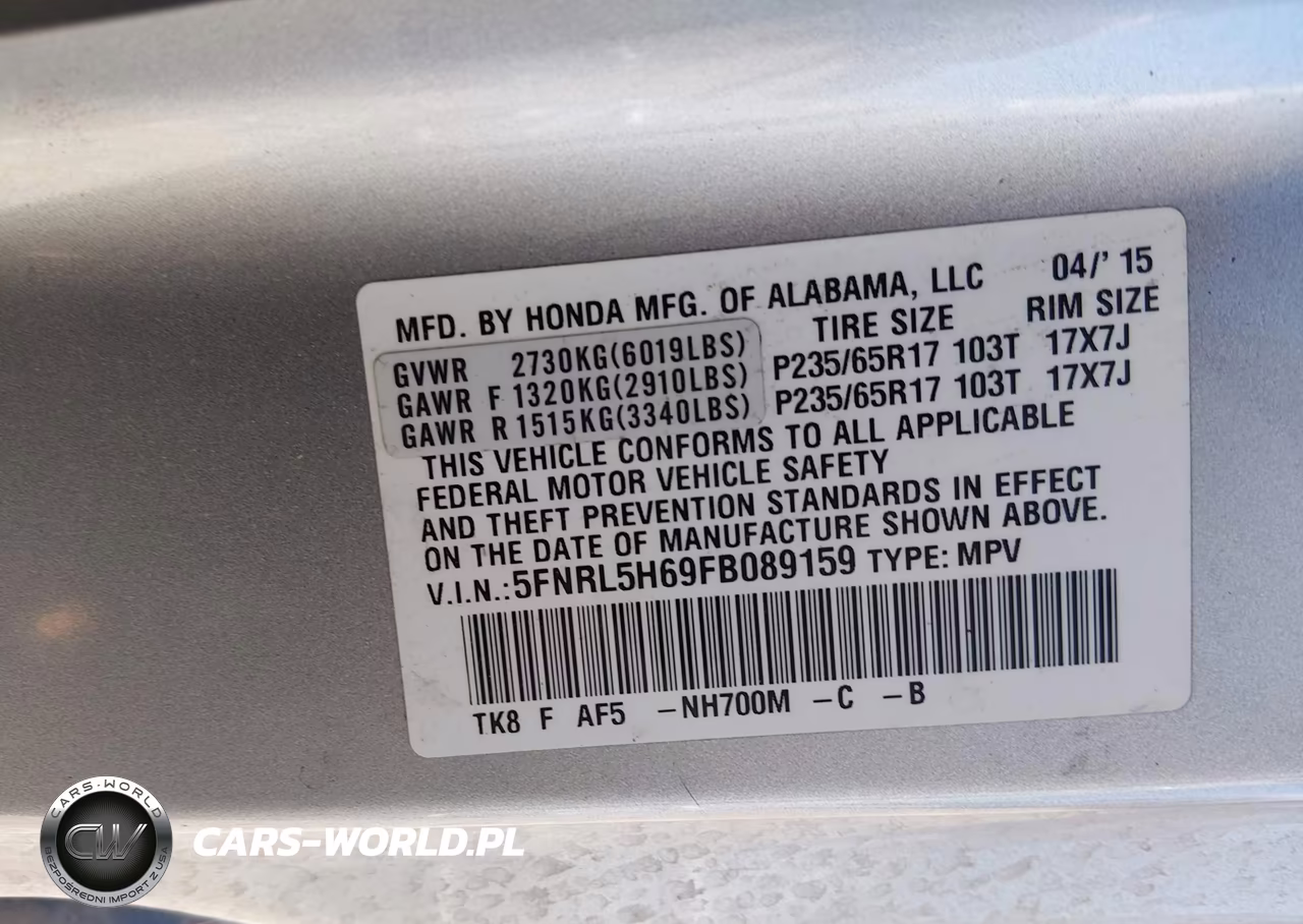2015 Honda Odyssey Ex-L VIN:5FNRL5H69FB089159 - 9