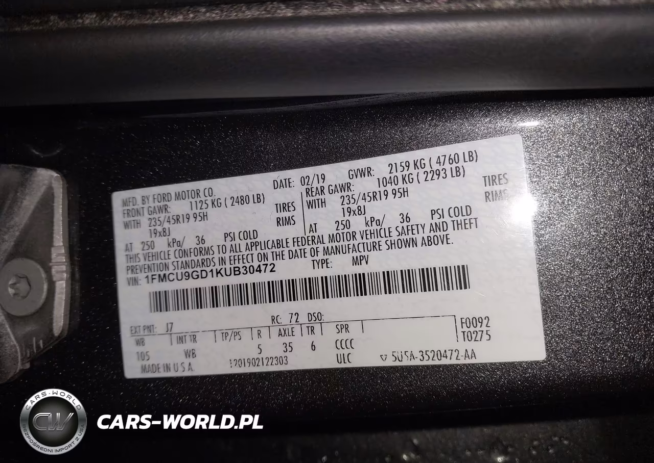 2019 Ford Escape Se VIN:1FMCU9GD1KUB30472 - 9