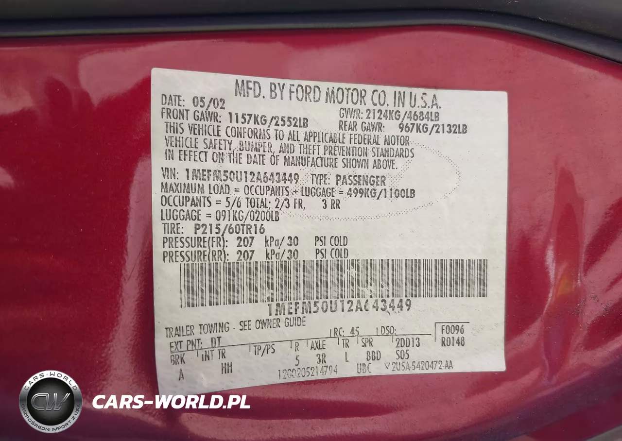 2002 Mercury Sable Gs VIN:1MEFM50U12A643449 - 9