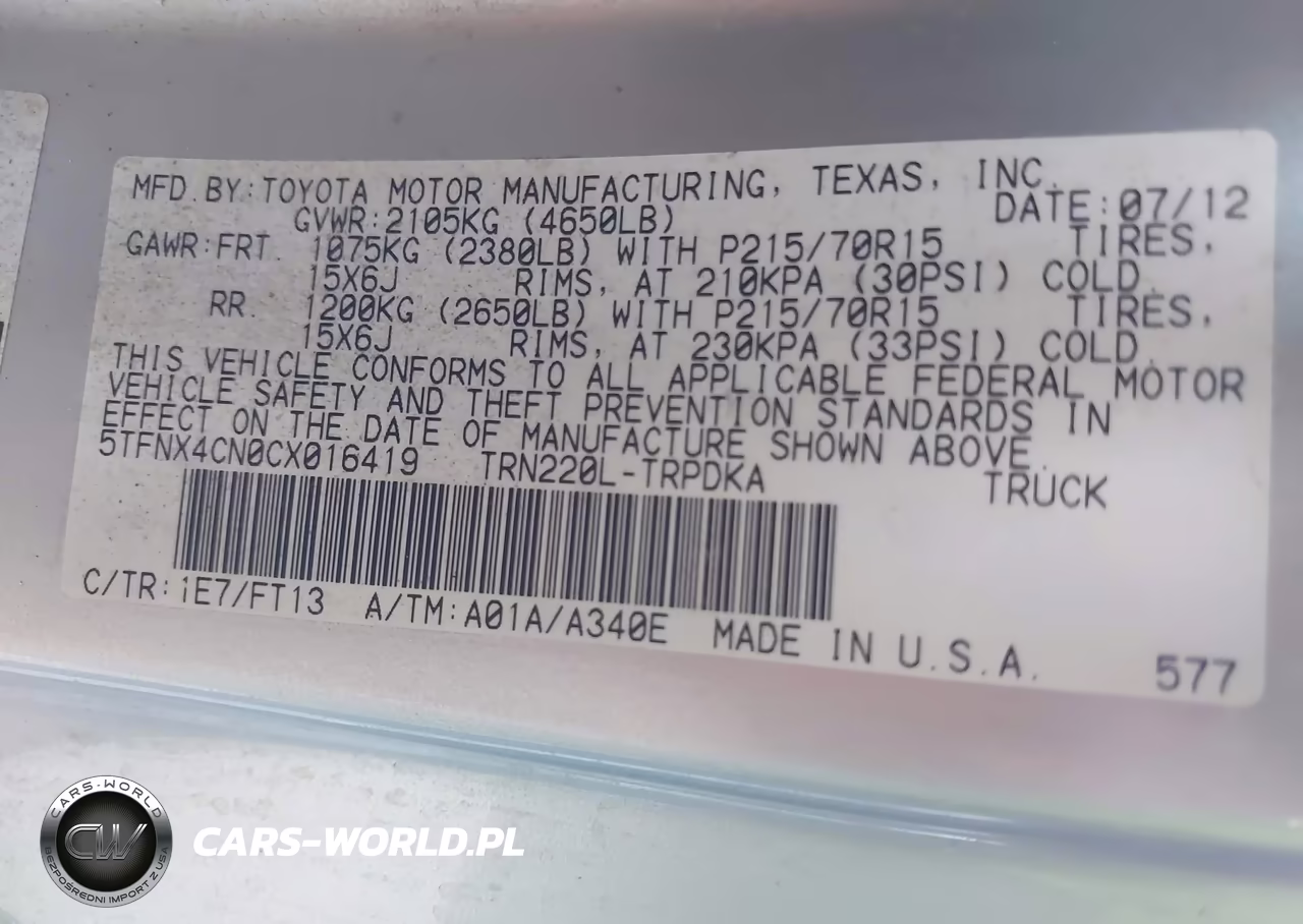 2012 Toyota Tacoma VIN:5TFNX4CN0CX016419 - 9