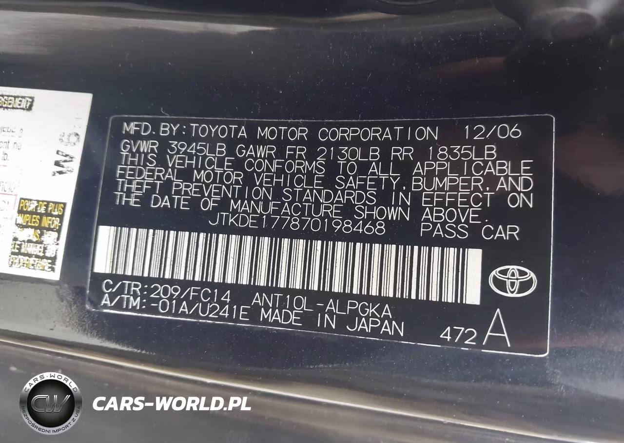 2007 Scion Tc VIN:JTKDE177870198468 - 9
