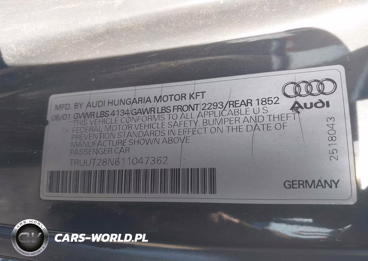 2001 Audi Tt VIN:TRUUT28N611047362 - 9