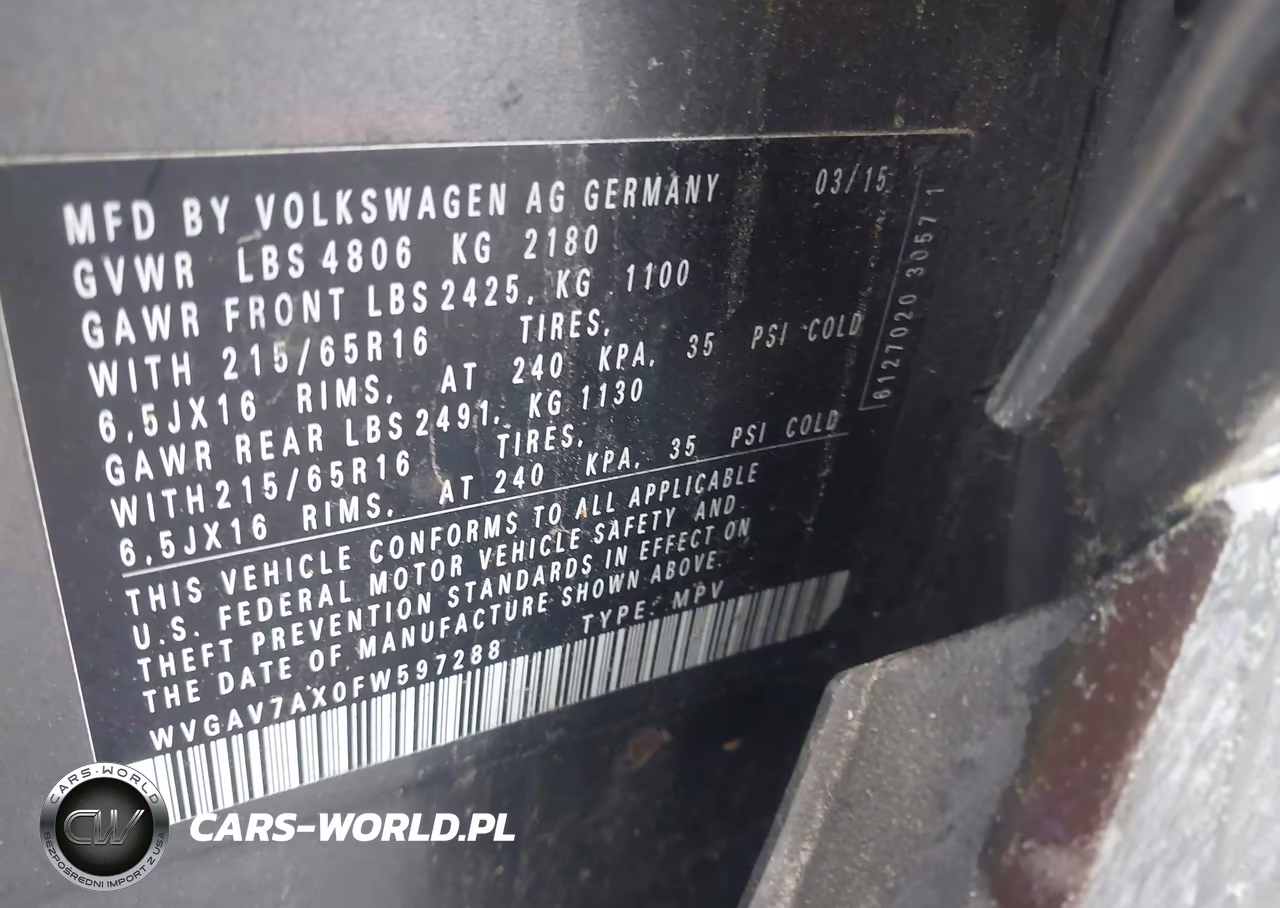 2015 Volkswagen Tiguan S VIN:WVGAV7AX0FW597288 - 9