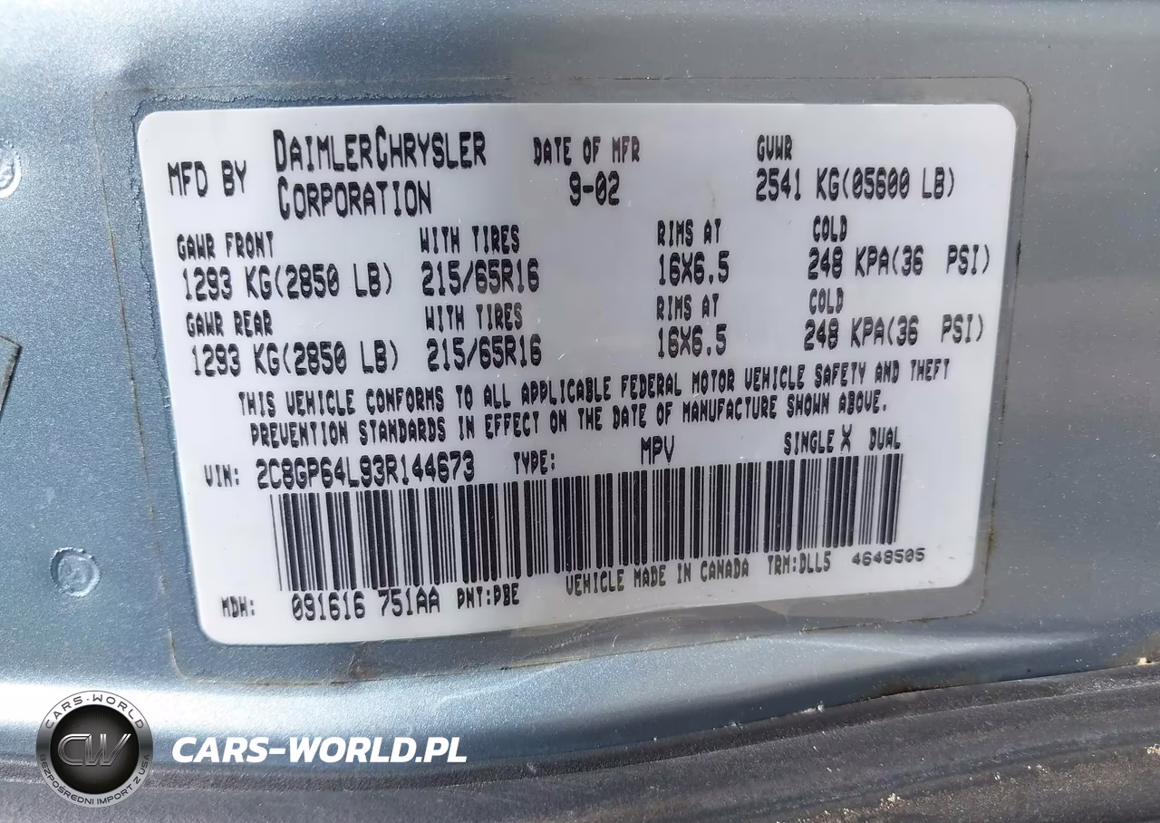2003 Chrysler Town & Country Limited VIN:2C8GP64L93R144673 - 9